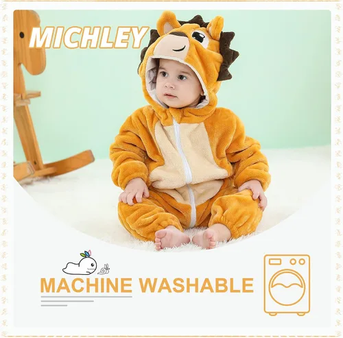 Vista 6 de MICHLEY - Overol unisex para bebé, mameluco estilo animal, con capucha, de franela, cosplay, para invierno u otoño
