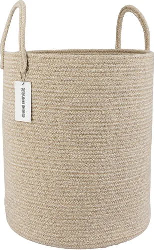 Vista 13 de XUANGUO - Cesta de lavandería de cuerda de algodón, cesta tejida de almacenamiento para ropa, cesta de mimbre para sala de estar, dormitorio, cesta