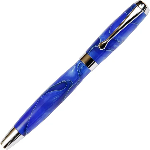Vista 3 de Pluma estilográfica Toscana, cuerpo brillante marmoleado azul y perla