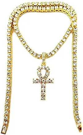Vista 3 de COLGANTE DE CADENA DE CUBANA DE CUBANA DE MICRO DOBLE CROSS PARA HOMBRE HIP HOP GOLD ICED OUT GOLD, Metal, Circonita cúbica