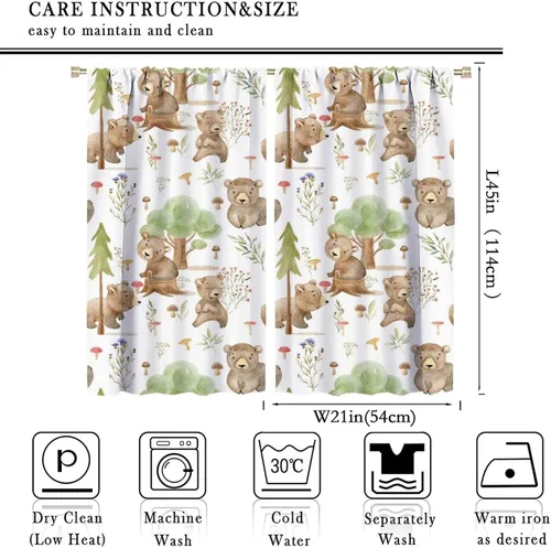 Vista 2 de Cortinas de animales del bosque, tratamientos de ventana para dormitorio del hogar, decoración de ventana de caricaturas, oso de acuarela, ardilla