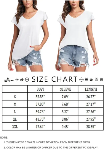 Vista 6 de Poetsky Camisas de verano para mujer, estilo casual, cuello en V, manga corta, ajuste holgado