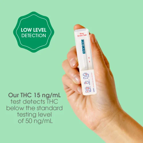 Vista 2 de Prueba de drogas instantánea THC en el hogar, prueba de detección de cannabis de un solo panel de 15 ng/ml, kit de prueba de orina de marihuana