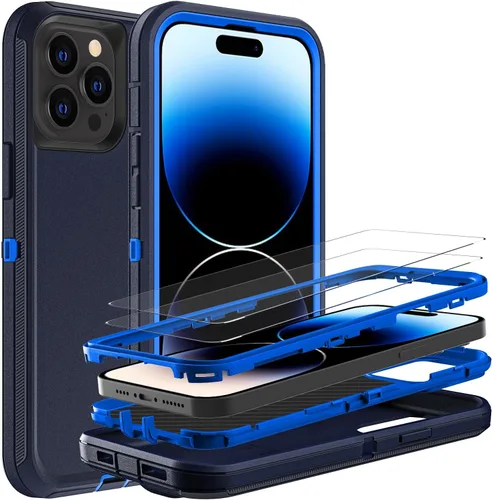 Vista 12 de YKHJKLEC para iPhone 14 Pro, funda de grado militar 3 en 1 resistente, a prueba de golpes/caídas/polvo con 2 piezas de protector de pantalla