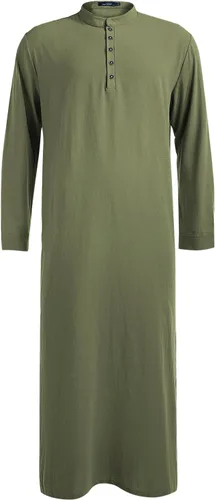 Vista 2 de Jacansi Túnica larga con botones musulmanes para hombre, de gran tamaño y extra larga, estilo árabe con bolsillos Verde militar
