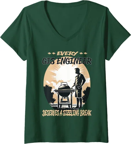 Vista 10 de GIS Engineer Funny BBQ Chef or Grill Fun V-Neck T-Shirt