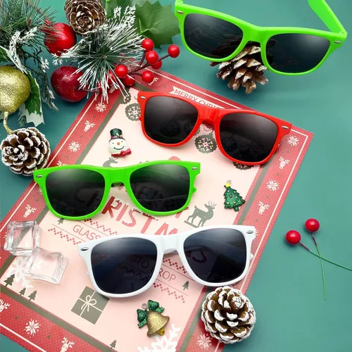 Vista 3 de Suministros para regalos de fiesta de colores neón Paquete de 8 gafas de sol unisex