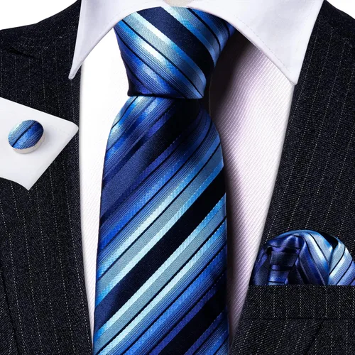 Vista 99 de Barry.Wang Juego de corbatas para hombre, corbata de seda a rayas, tejido a cuadros, gemelos formales, negocios, boda