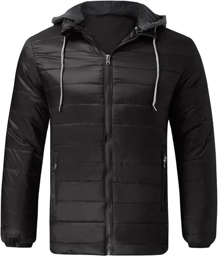 Vista 2 de Chaqueta acolchada de invierno para hombre, térmica, ligera, de manga larga, con cremallera, con capucha y bolsillos