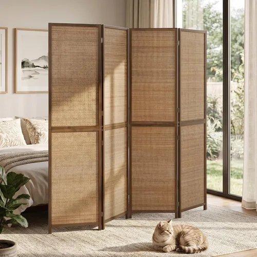 Vista 9 de HOMCOM Room Divider, 6 FT Tall Folding Privacy Screen, 4-Panel Boho Brown