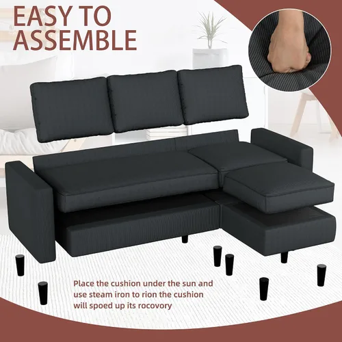 Vista 5 de Nuturelly Sofá modular convertible con otomana móvil, sofá moderno en forma de L de 3 plazas para espacios pequeños, sofá de tela suave para sala