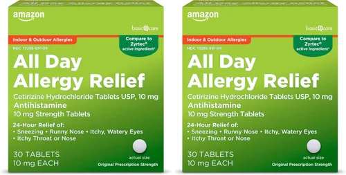 Vista 10 de Amazon Basic Care - Pastillas All Day Allergy de 10 mg de diclorhidrato de cetirizina, antihistamínico, 90 comprimidos