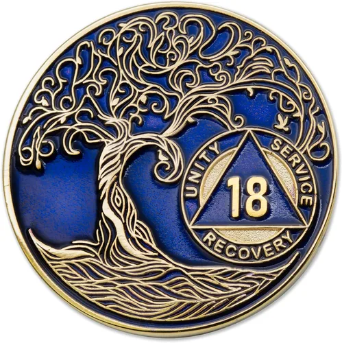 Vista 89 de 1 año Sobriety Mint Twisted Tree of Life Medallón de recuperación AA chapado en oro, chip/ficha - negro