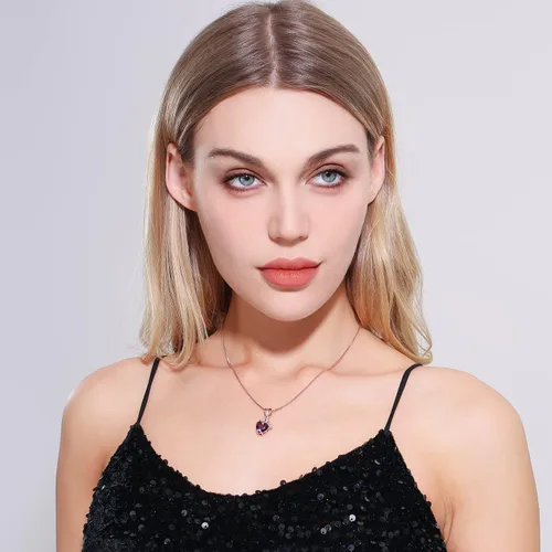 Vista 6 de AILUOR Elegante collar con colgante de amatista en forma de corazón, moda de lujo, oro rosa de 18 quilates, corazón de amor, joyería de cristal