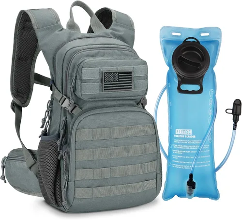 Vista 9 de CVLIFE Mochila táctica de hidratación con vejiga de agua de TPU de 3 L, mochila de senderismo de 22 L para hombres y mujeres, mochila de agua Molle