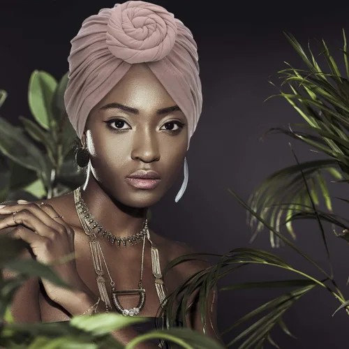 Vista 3 de SATINIOR 6 piezas de turbante africano con nudo de flor pre-atado para mujer