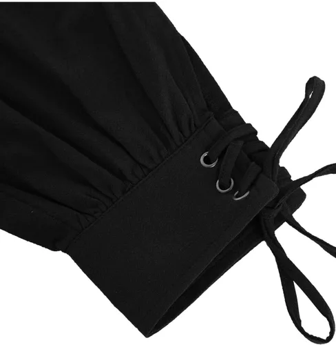 Vista 4 de Pantalones de tobillo medievales para niños y niños, disfraz de pirata vikingo, renacentista, con cordones, pantalones de navegador con bandas