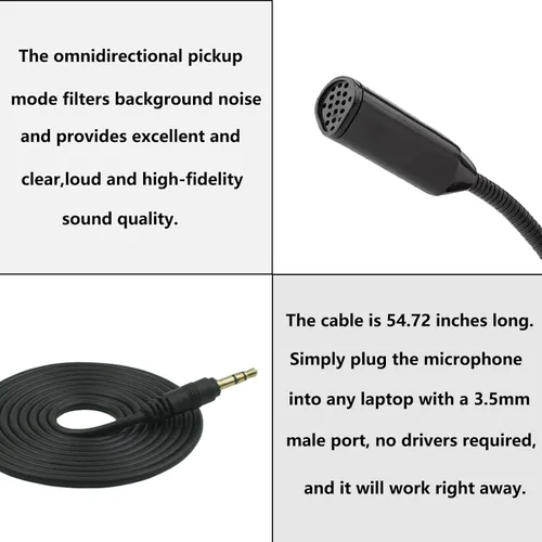 Vista 4 de LANDIBO Micrófono de 0.138 in, cuello de cisne ajustable para computadoras portátiles/de escritorio, micrófono de PC, Plug and Play, micrófono