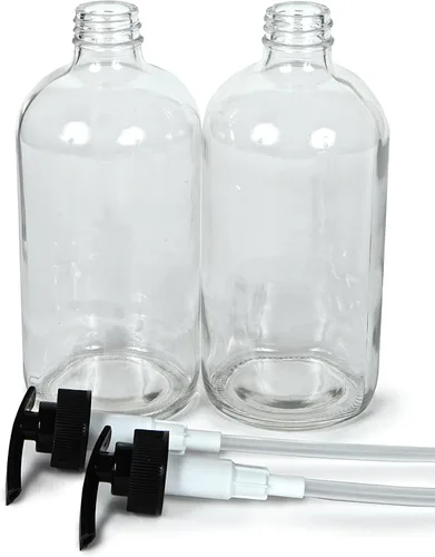 Vista 5 de Vivaplex - Botellas de vidrio transparente de 16 onzas con bombas de loción negra, paquete de 2