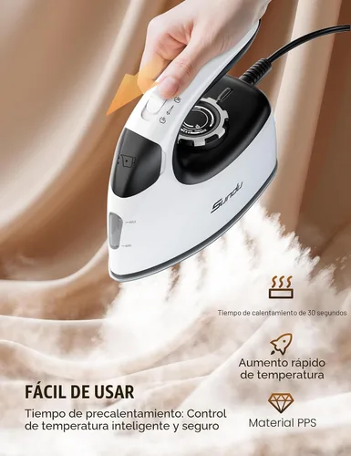 Vista 4 de Vaporizador de viaje para ropa, plancha de vapor de 1200 W y 25 g/min para acolchado y costura, vaporizador de ropa portátil de mano, tiempo