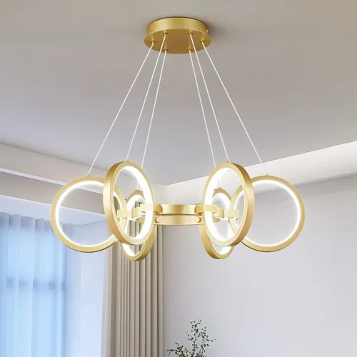 Vista 16 de Moderno candelabro LED regulable redondo, lámparas colgantes de 8 anillos, lámparas colgantes ajustables para cocina, isla, sala de estar, comedor