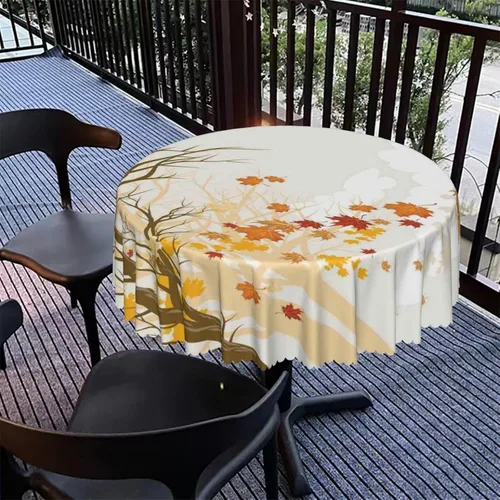 Vista 5 de Mantel redondo con temática de otoño, 48 pulgadas, tela impermeable, decorativa, reutilizable, lavable, a prueba de derrames, resistente a