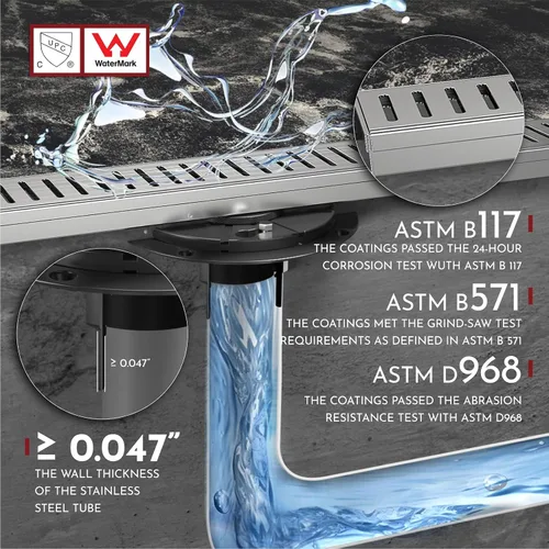 Vista 5 de WEBANG - Drenaje lineal de 12 pulgadas para ducha rectangular con accesorios, cubierta de patrón cápsula, rejilla extraíble, acero inoxidable SUS304