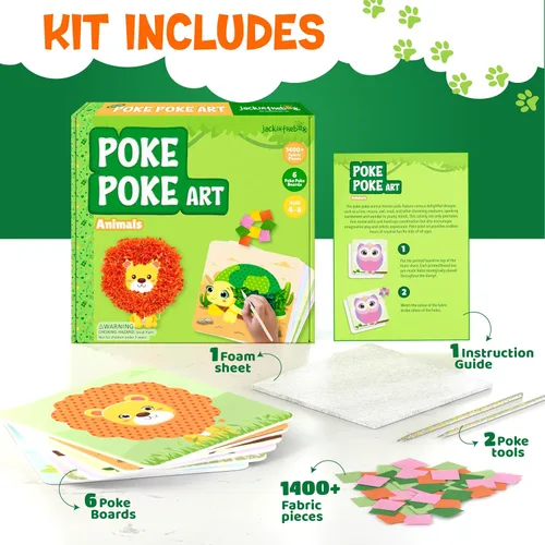 Vista 3 de jackinthebox Poke Poke Art - Temas de animales, arte y manualidades de tela sin desorden, kits de prensado de flores, regalo para niños, regalos