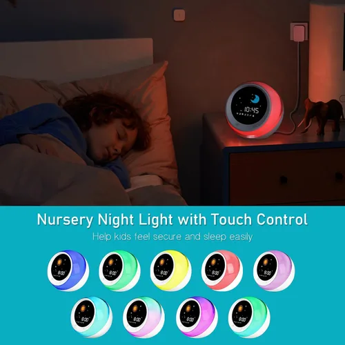 Vista 7 de Reloj despertador para niños, entrenador de sueño infantil con luz nocturna, máquina de sonido de sueño y temporizador de sueño