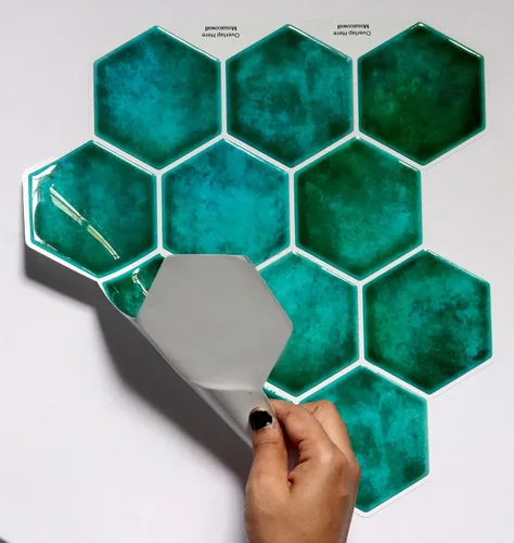 Vista 4 de Mosaicowall - Azulejos hexagonales para despegar y pegar, azulejos adhesivos para cocina y baño, azulejo de pared autoadhesivo, protector contra