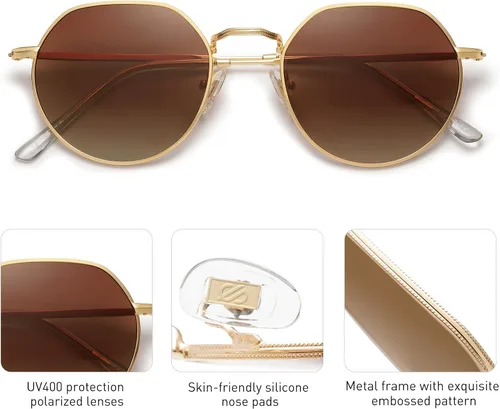 Vista 34 de SOJOS Gafas de sol polarizadas redondas de polígono para mujeres y hombres, retro, clásicas, vintage, Panto octogonales, SJ1157