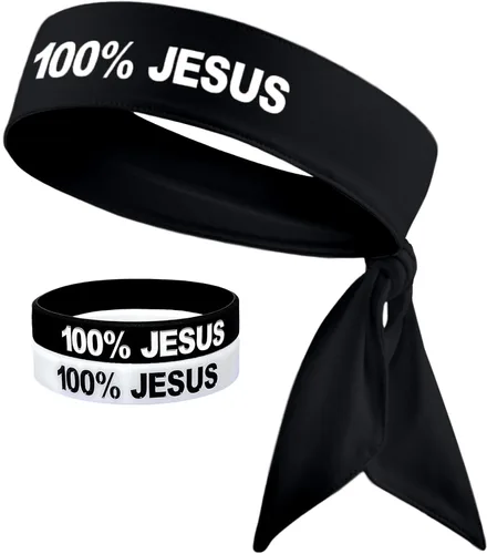 Vista 5 de 100% Jesús Sports Diadema y pulsera de silicona para fútbol, fútbol fútbol blanco y negro, atletismo, fitness, banda elástica para el sudor, bandana