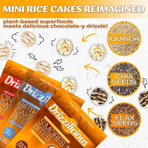 Vista 4 de Drizzilicious Paquete Variado de Mini Tortas de Arroz - Galletas de Arroz, Aperitivo Saludable para Adultos y Niños, Tortas de Arroz con Sabor