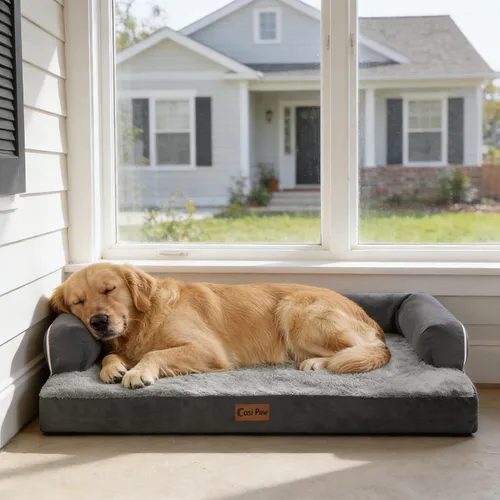 Vista 8 de Camas ortopédicas para perros grandes, sofá de espuma con estructura de huevos impermeable para perros grandes con cómodo refuerzo 91x69 cm, camas