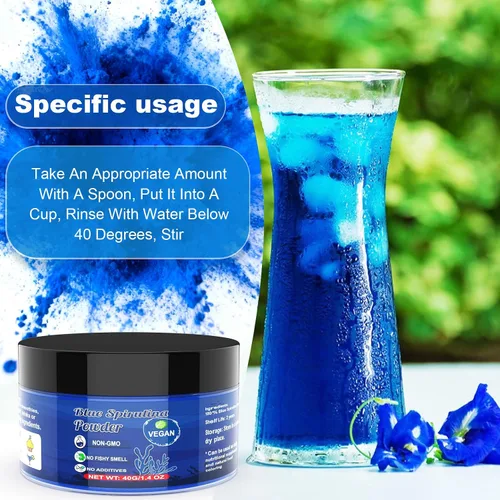 Vista 5 de Polvo de espirulina azul azul – 1.41 onzas de colorante natural azul para alimentos, sin olor a pescado, extracto de ficocianina 100% vegano, polvo