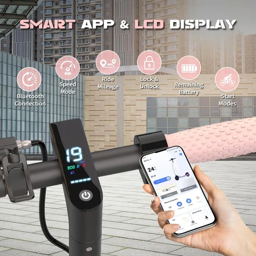 Vista 7 de WERHY Scooter eléctrico, motor de 500 W/350 W, neumáticos sólidos de 8.5 Rosa