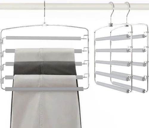 Vista 9 de TOPIA HANGER Perchas para pantalones que ahorran espacio, paquete de 2 organizadores de pantalones con brazo oscilante para armario, organizador
