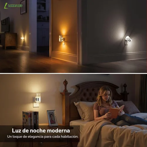 Vista 7 de L LOHAS LED Luces nocturnas que se enchufan a la pared, luz nocturna regulable con sensor de atardecer a amanecer, luz blanca suave/blanco