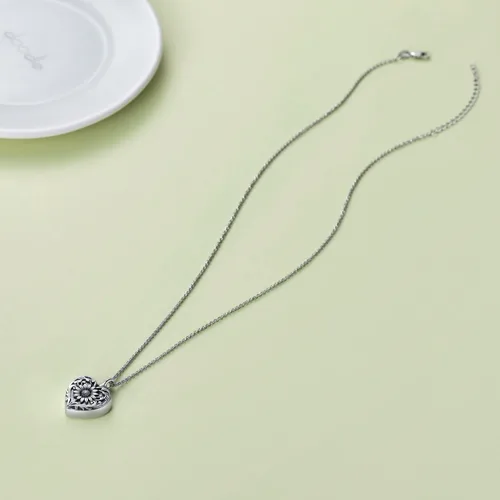 Vista 3 de SOULMEET Joyería de cremación de flores para cenizas, collar de urna de corazón de girasol chapado en plataoro para cenizas, mujeres y hombres