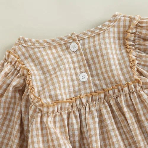 Vista 5 de Douhoow Mameluco a cuadros para bebé niña, sudadera con volantes, ropa para festivales de otoño e invierno con diadema