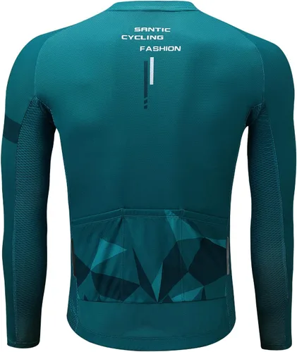Vista 56 de Santic - Camiseta de ciclismo para hombre, manga larga, reflejante, cremallera completa, con bolsillos