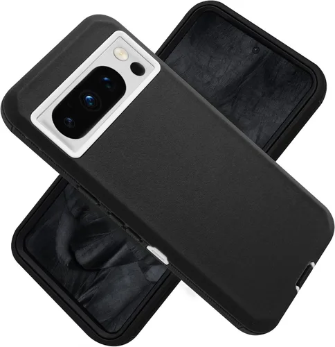 Vista 2 de Funda para Google Pixel 8 Pro, resistente y duradera, con protección de puerto, incluye soporte de clip con protector de pantalla integrado (negro)