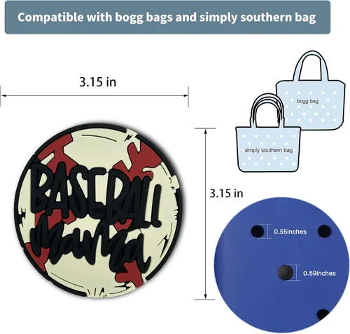 Vista 5 de Dijes para bolsa de Bogg, accesorios decorativos para bolsa de Bogg, dijes de béisbol para bolsa de playa, accesorios de goma para bolsa de playa