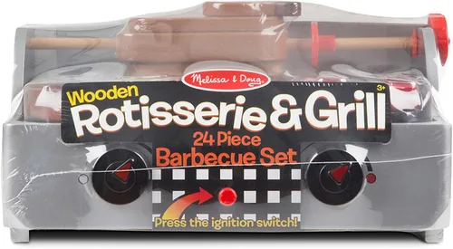 Vista 3 de Melissa & Doug Juego de Comida de Juguete de Barbacoa de Madera con Asador y Parrilla (24 piezas)