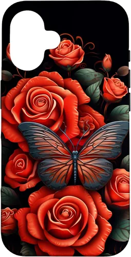 Vista 32 de Cute Butterfly Red Floral Flower Butterfly Rose Case for iPhone 17