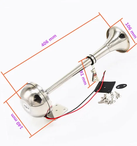 Vista 5 de Bocina de coche 160db barco marino potente cuerno plata 12V coche eléctrico cuerno con soporte de montaje trompeta camión cuerno v plata AI-ME202 0