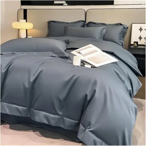 Vista 4 de Bed, Bedding Sets Cotton Solid Color Double Twin 4 Piece Duvet Cover Set Flat Sheet Pillowcase