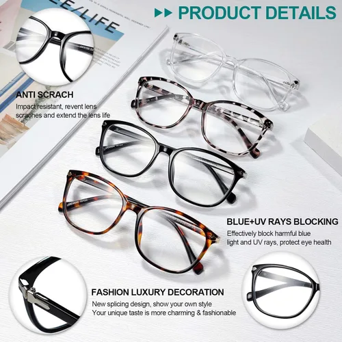 Vista 4 de 4 Packs Reading Glasses for Women Blue Light Blocking Computer Readers 1.0 1.25 1.5 1.75 2.0 to 4.0