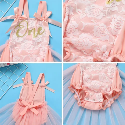 Vista 47 de Traje de bebé niña primer cumpleaños traje de encaje tul mameluco princesa tutú vestido de un año cumpleaños pastel Smash fotografía ropa