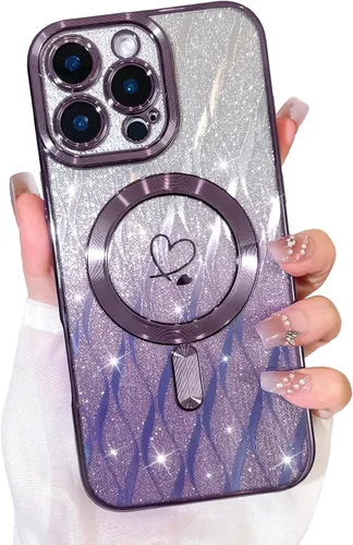 Vista 45 de Bonoma Funda con purpurina para iPhone 13 Pro Max, bonita funda 3D con patrón de chapado en degradado de mariposa de diamante, protección de cámara